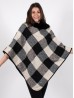 Plaid & Abstract Poncho W/ Fur Collar